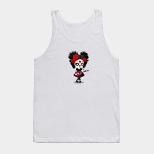 Sugar Skull Girl Playing Latvian Flag Guitar Tank Top